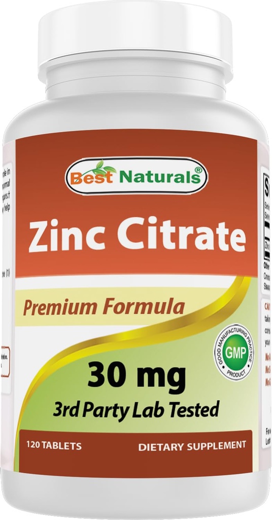 Meilleurs suppléments naturels de zinc 30mg (sous forme de citrate de zinc) - zinc Vitamines pour adultes Imune Support - 120 comprimés (120 Nombre (paquet de 1))