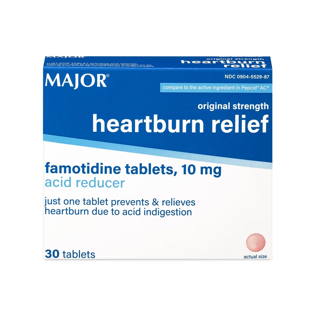 MAJOR Initial Strength Heartburn Relief - Comprimés de famotidine, 10 mg - Réducteur acide - 30 comprimés (1-pack)