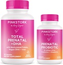 Pink Stork Vitamine Prénatale Duo : Vitamines et probiotiques prénatals pour les femmes enceintes - Maladie matinale et soutien au développement foetal avec DHA, Folate, Vitamine B6, et plus - 2 Produits, 90 Capsules