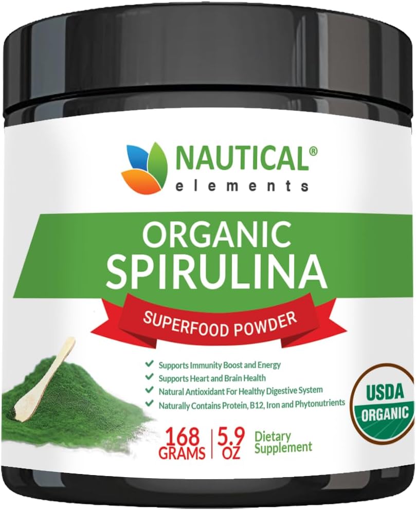 Premium en poudre de spiruline biologique USDA - Spiruline biologique d'algues vertes bleues de Californie et d'Hawaii – 100% végétalien et végétalien, non-OGM, non irradié – Le meilleur super aliment vert pour les smoothies!