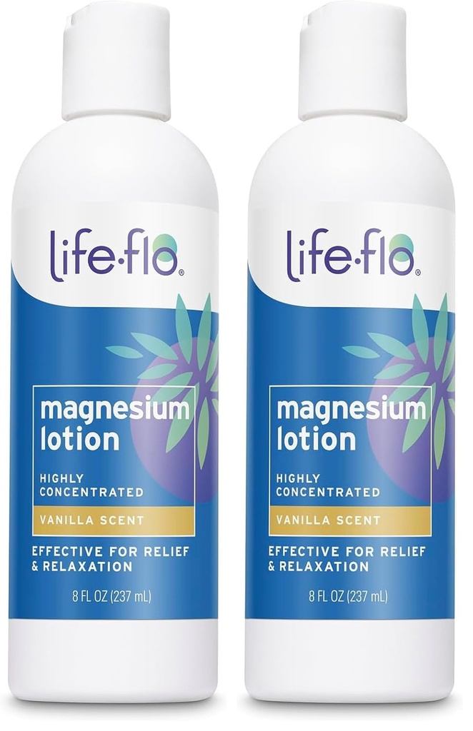 Lotion de Magnésium Life-flo, Parfum de Vanille - Relief et relaxation avec le chlorure de magnésium du fond marin Zechstein - Dermatologue testé, hypoallergénique, garantie de 60 jours, non testé sur les animaux, 8oz