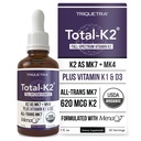 Total K2®= Vitamine K2 comme MK7 & MK4= Plus K1 & Vitamine D3 Cofactor - 620 mcg K2 par portion - MK7 trans de MenaQ7® - Vitamine K plein spectre - Vegan, certifié biologique (Liquid 1 oz)
