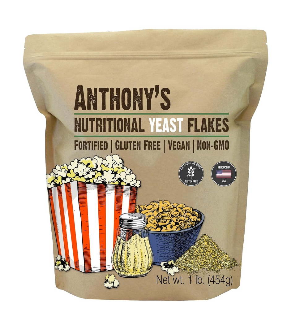 Anthony's Premium Nutritional Yeast Flakes, 1 lb, Fortified, Gluten Free, Non GMO, Vegan