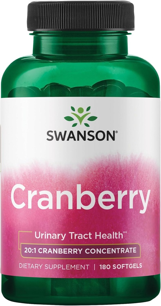 Cranberry de Swanson - soutient la santé du trac urinaire, la lutte contre le bladder et favorise la fonction rénale saine - supplément fait avec 20:1 concentré de jus - (180 softgels)