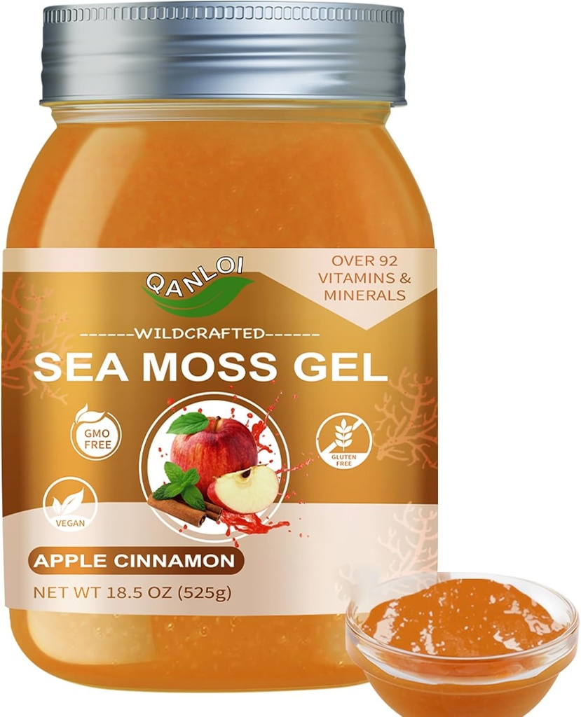 Seamoss Gel brut avec la mousse de mer irlandaise, supplément de mousse de mer-Immmune Support-18.5OZ Sea Moss Advanced (Apple Cinnamon)