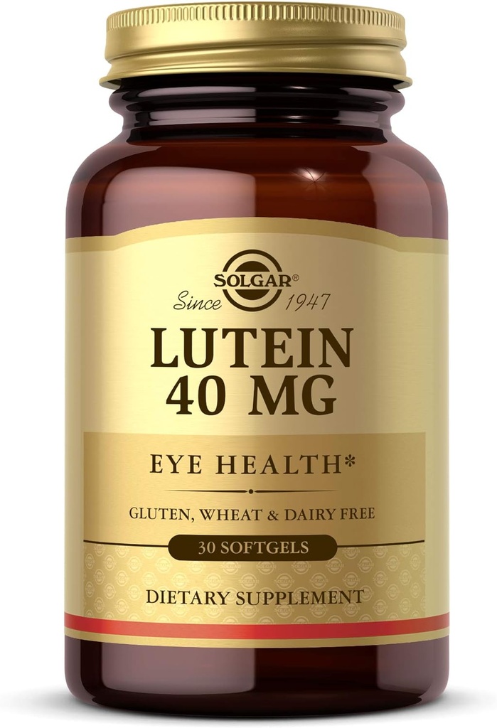Solgar Lutein 40 mg, 30 softgels - soutient la santé des yeux - aide à filtrer la lumière bleue - contient de la lutéine FloraGLO - sans gluten, sans lait - 30 portions