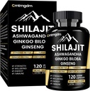 Shilajit Capsules - 20 000mg Pure Himalayan Organic Shilajit pour hommes et femmes avec Ashwagandha, soutient la vitalité et le bien-être, supplément Premium Shilajit Pure Himalayan, 120 capsules