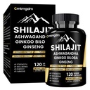 Shilajit Capsules - 20 000mg Pure Himalayan Organic Shilajit pour hommes et femmes avec Ashwagandha, soutient la vitalité et le bien-être, supplément Premium Shilajit Pure Himalayan, 120 capsules