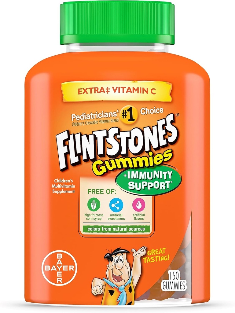 Glaces Gommies Vitamines pour enfants avec soutien immunitaire*, enfants et enfants multivitamine avec vitamine C, vitamine D, B12, zinc et plus, orange 150ct