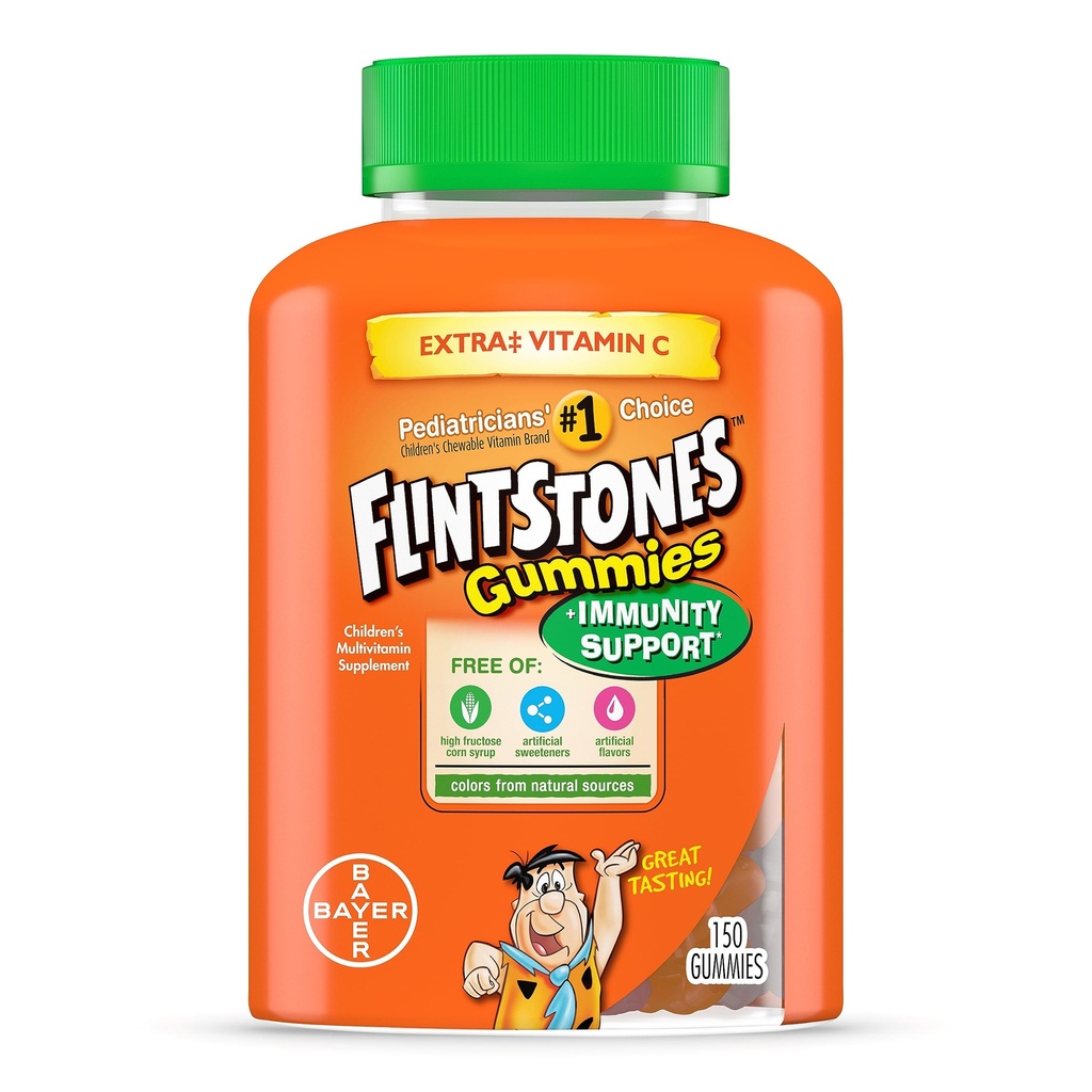 Glaces Gommies Vitamines pour enfants avec soutien immunitaire*, enfants et tout-petit multivitamine avec vitamine C, vitamine D, B12, zinc et plus, orange 150ct