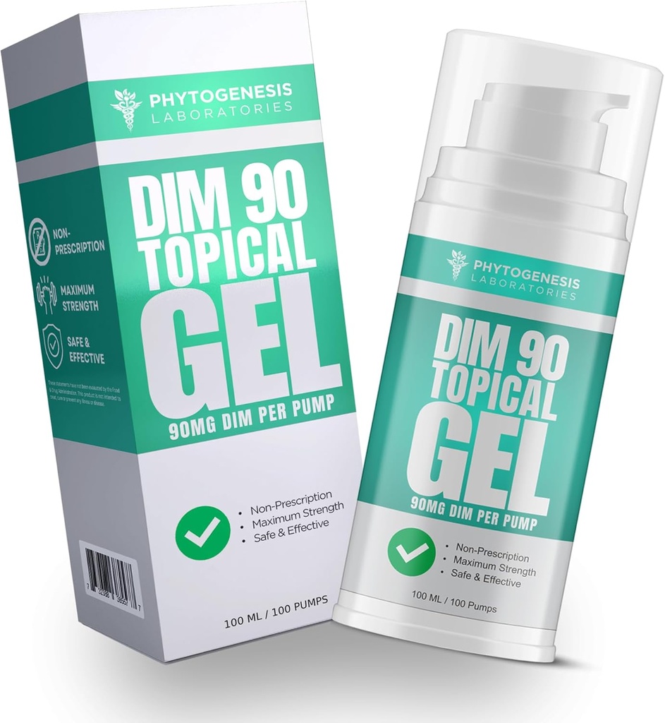 DIM 90 – Supplément de dim de force maximale Gel topique – 90mg Tous les Diindolylméthane naturel (DIM) par service - Hormonal, Cognitif, Mood, Mémoire et système immunitaire