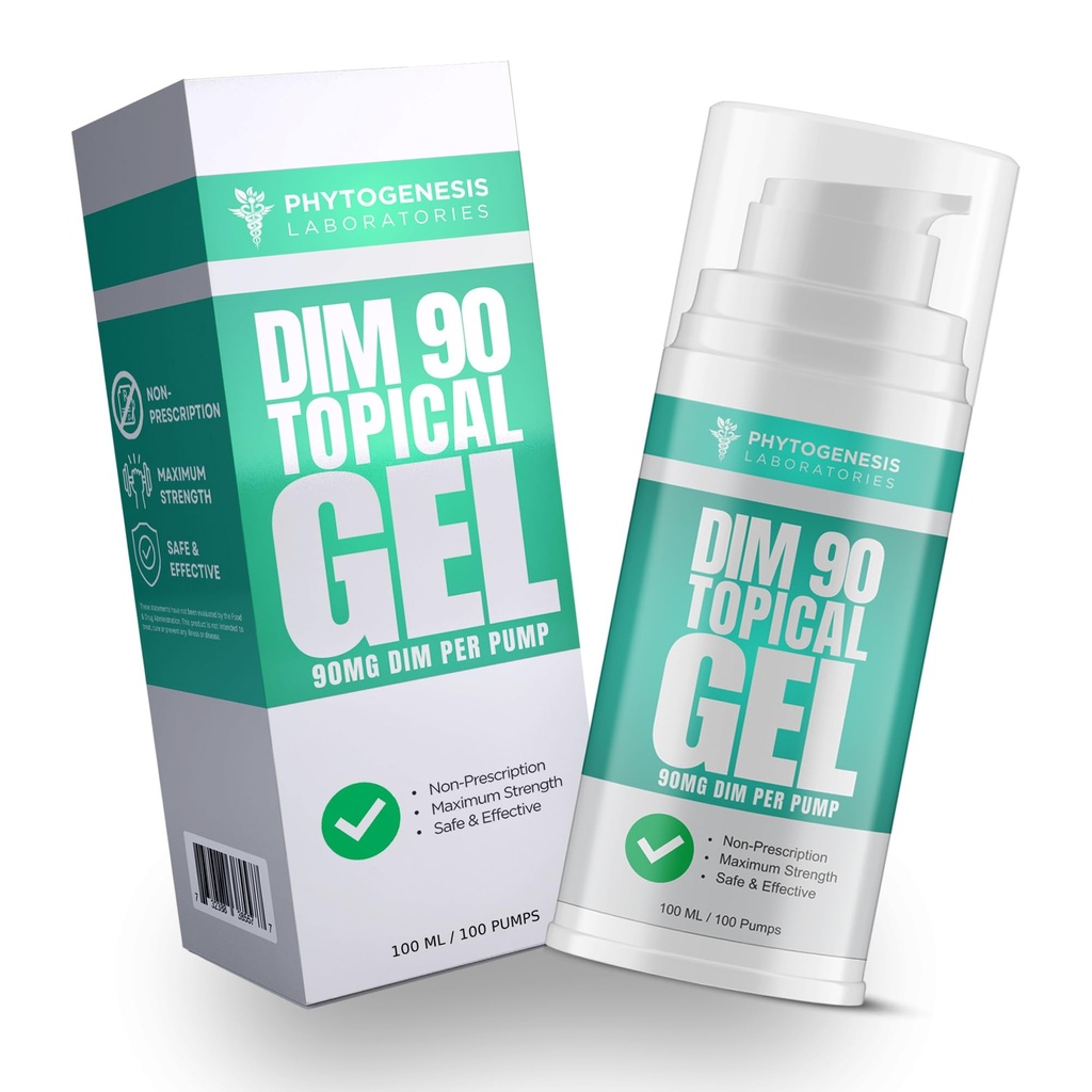 Phytogenesis DIM 90 – Maximum Strength Dim Supplement Topical Gel – 90 mg All Natural Diindolylmethane (DIM) Per Serving - Hormonal, Cognitive, Mood, Memory and Immune System Support | Topical All Natural Diindolylmethane (DIM), Hormonal Support, Cognitive & Mood Support, Memory Support, Immune System Support