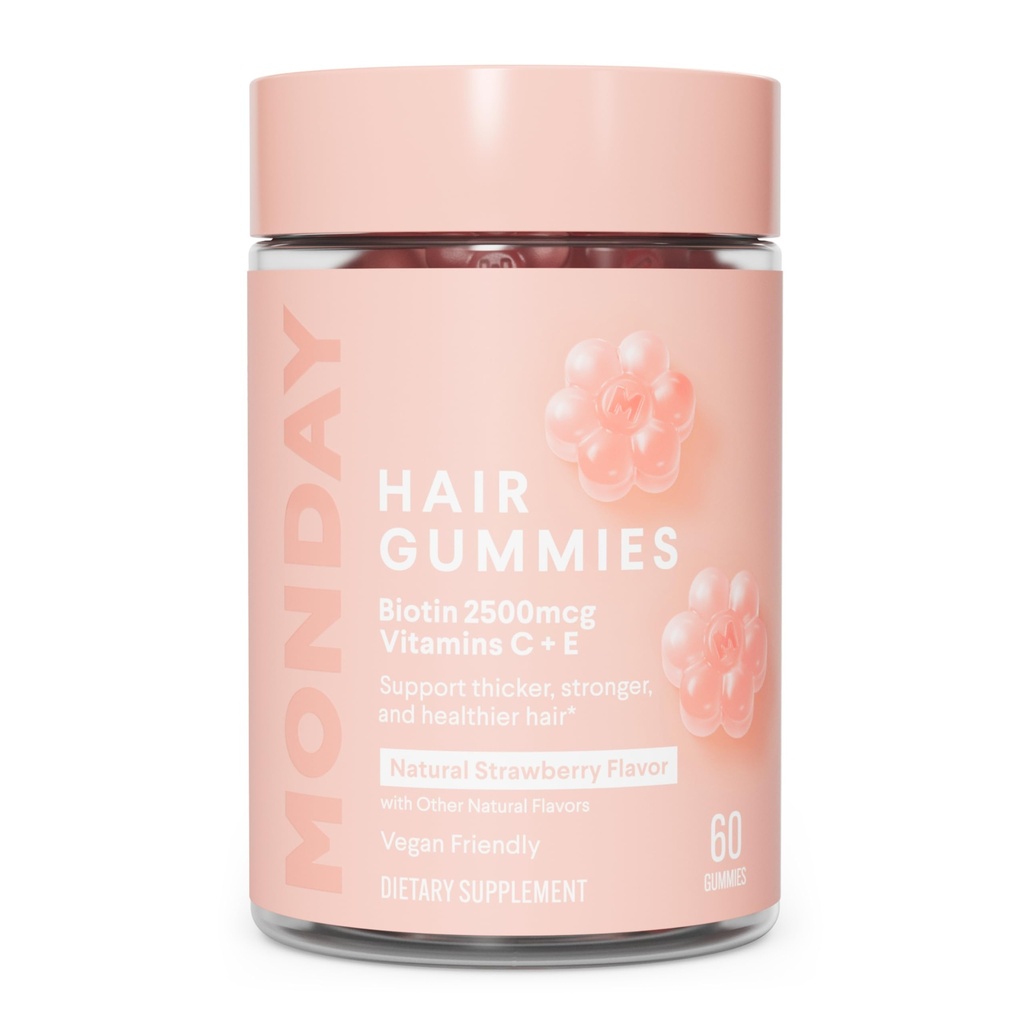 LUNDAY HAIRCARE Gommies cheveux avec 2500 mcg Biotine, Vitamine C & Vitiman E pour cheveux plus épais, plus forts et plus sains 60ct