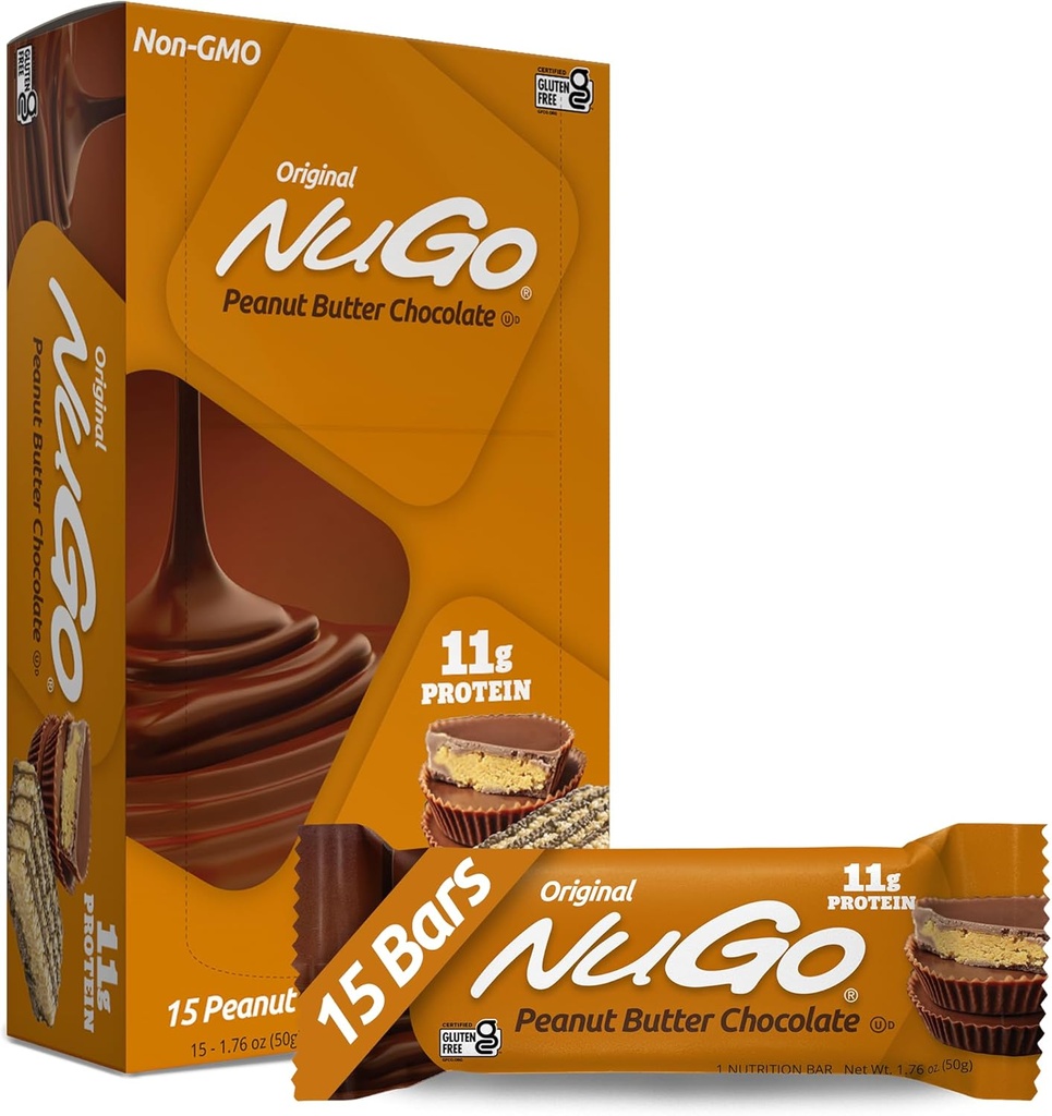 Barre de protéines NuGo, beurre d'arachide, 11g de protéines, sans gluten, 15 Nombre