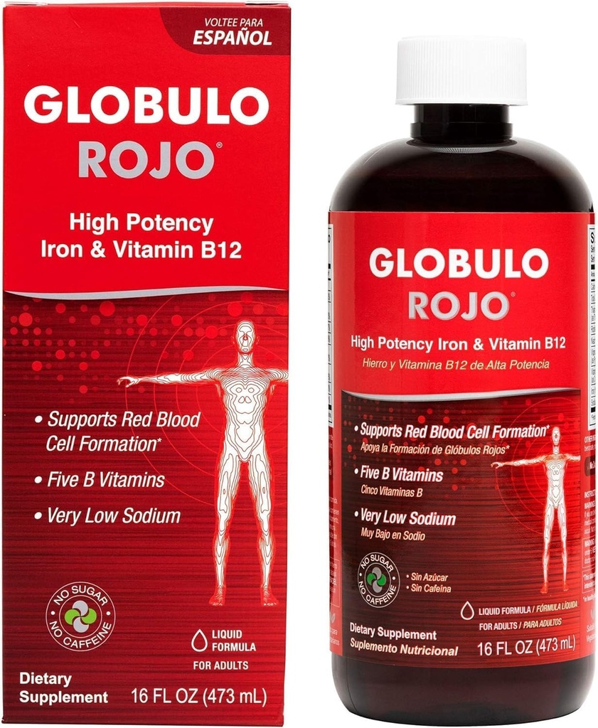 Supplément en fer Globulo Rojo - Supplément diététique liquide avec des vitamines de fer et de B à haute puissance (Vegan) (1 paquet)