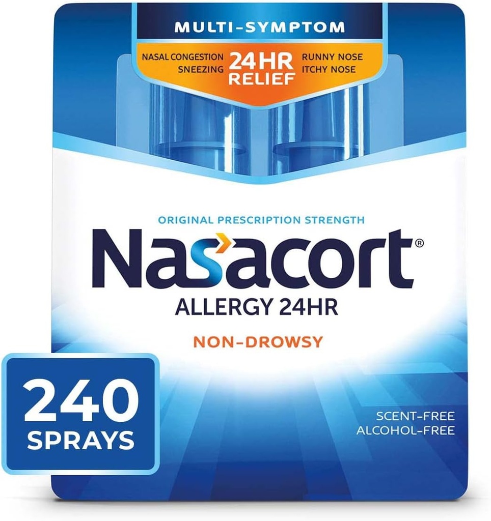 Nasacort 24HR Allergie Vaporisateur nasal pour adultes, non-vivant et sans alcool, 240 Vaporisateurs, 0,57 fl.oz. 2Ct