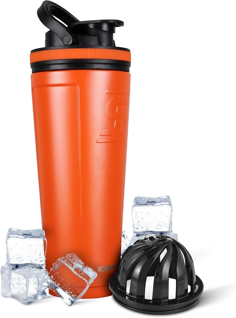 Bouteille de Shaker Ice Shaker Inoxydable en Acier Inoxydable : 36 oz, Orange : froid pendant 30+ Heures.