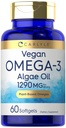 Carlyle Vegan Omega 3 Supplément de 1290 mg de 60 Softgels Basé sur des plantes non-OGM et sans gluten de l'huile d'algue