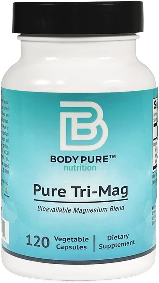 Pure Tri-Mag -Trois formes de magnésium fortement absorbé pour une variété de protocoles nutritionnels. Soulagement du stress, sommeil, santé cardiaque, muscles et métabolisme Soutien 120 capsules