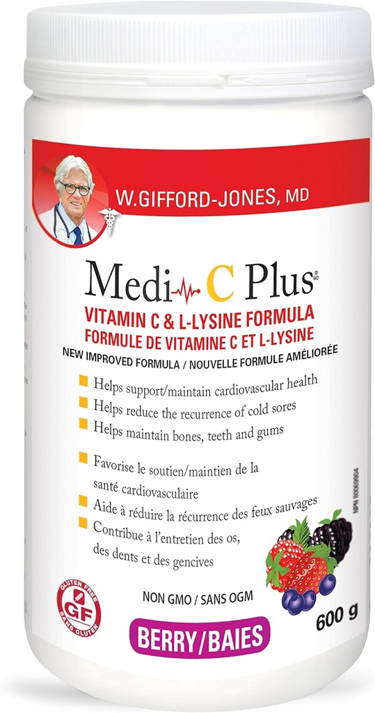 Dr. Gifford-jones Nutrition préférée Medi-C Plus Vitamine C et L-lysine Formule Arôme de baie 600g
