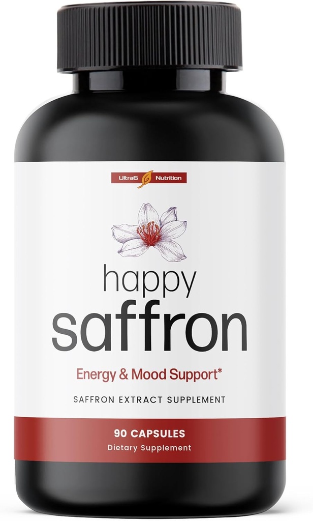Ultra6 Nutrition Happy Safran Suppléments - Supplément 100% d'extrait de safran pur pour le soutien de la santé oculaire - Enhancer d'humeur pour les femmes et les hommes (90 portions)