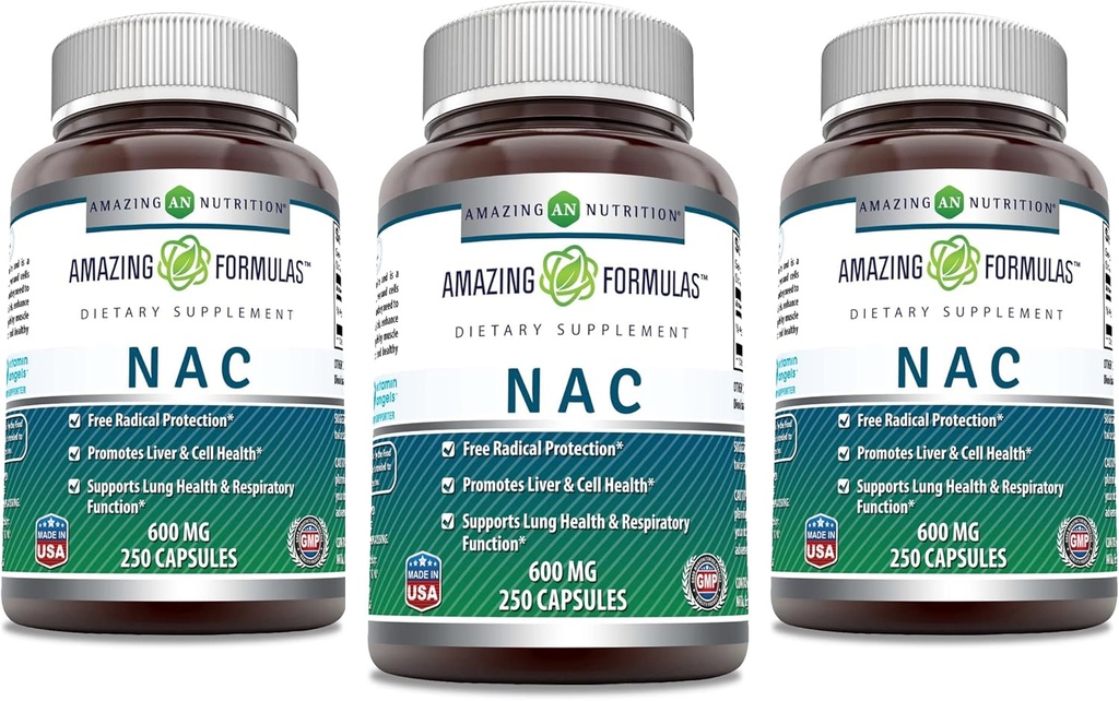 Amazing Formulas NAC 600 Mg | N-Acetyl Cysteine Supplement | Capsules | Non-GMO | Gluten Free | Made in USA (3 Pack, 250 Count)