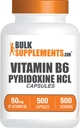 BulkSupplements.com Capsules de vitamine B6 - Pyridoxine HCl, vitamine B6 50mg - 1 Capsule par portion, 500 Capsules (paquet de 1)