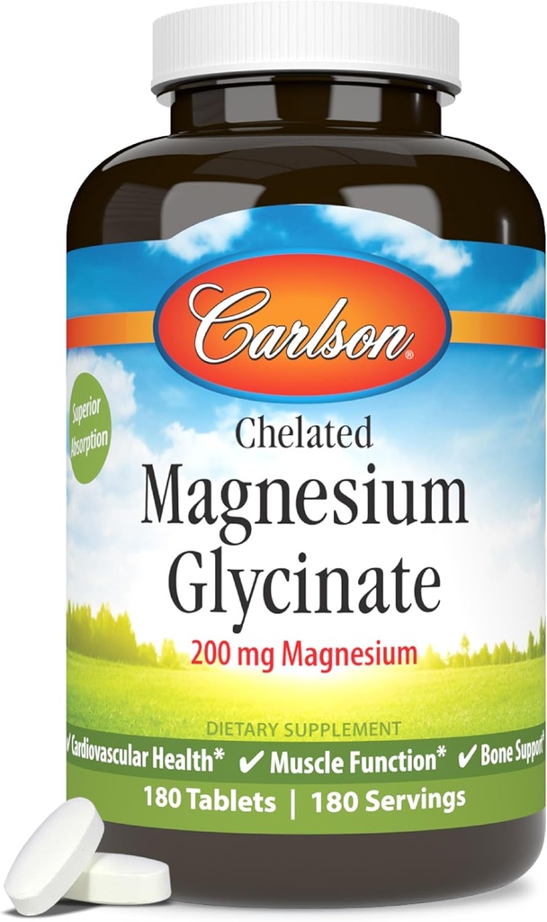 Carlson Chelated Magnesium 200mg, 180 Tablets