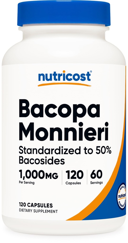 Nutricost Bacopa Monnieri 1000mg, 120 Capsules (60 portions) - Non-OGM, sans gluten, et Végétarien Friendly
