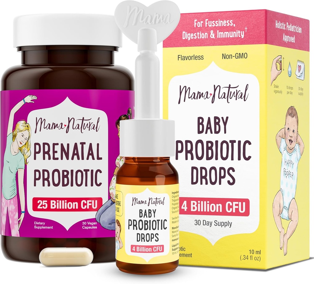 Mama Probiotique naturel prénatal et bébé Probiotique gouttes Bundle – Gut, vaginal et immunitaire Support pour maman + Confort digestif pour bébé avec bébé probiotiques – Bundle & Save