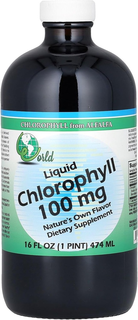Complément de chlorophylle biologique mondial liquides, 100 mg, 16 once, 16 Fl Oz (paquet de 1)