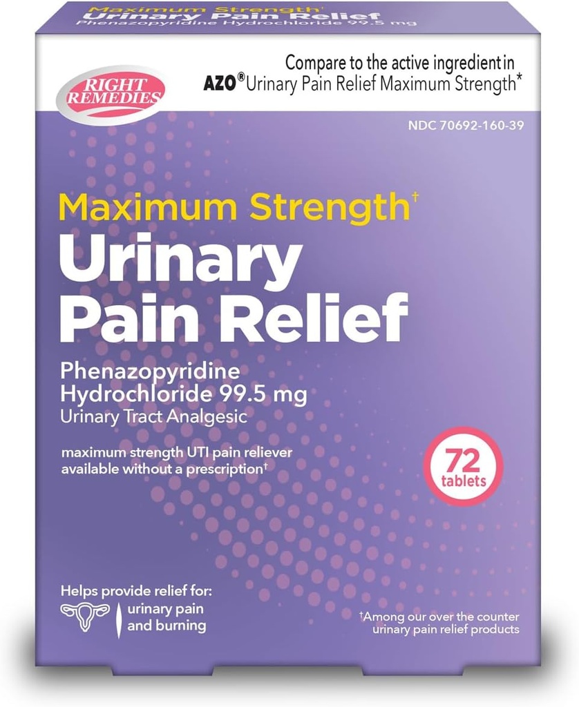 Soulagement de la douleur urinaire Phénazopyridine HCl 99,5mg Comprimés de concentration maximale OTC pour soulager rapidement la douleur UTI, la brûlure et l'inconfort Bladder