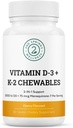 Vitamin D3 + K2 Chewables - 2000 IU Vitamin D and MK7 K2 (Menaquinone-7) - Cherry Flavored Tablets - Vitamin D + K2 Supplement for Adults and Kids