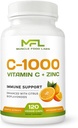 Vitamine C + ZINC C - 1000,000 VIT C 1000mg Zinc 25mg Citrus Bioflavonoïdes 25mg, sans OGM et sans gluten 120 capsules