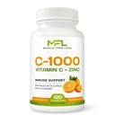 Vitamine C + ZINC C - 1000,000 VIT C 1000mg Zinc 25mg Citrus Bioflavonoïdes 25mg, sans OGM et sans gluten 120 capsules