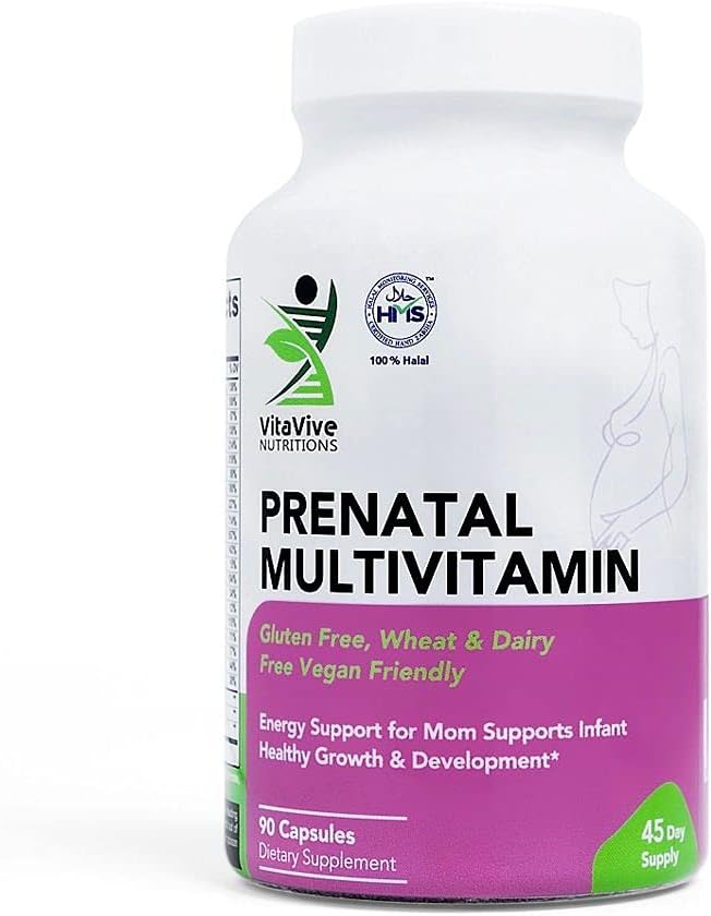 Prenatal Multivitamins – 90 Capsules – Vitamins and Minerals to Support Mom and The Baby – Calcium, Iron, Vitamin C, Iodine and More - Vegan, Halal - Gluten, Wheat, Dairy Free