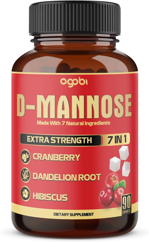D-Mannose Capsules - 7 herbes avec canneberge, dandelion, Hibiscus et plus - Soutien des impuretés de la grippe et de la santé urinaire - 90 capsules végétaliennes 3-Mois