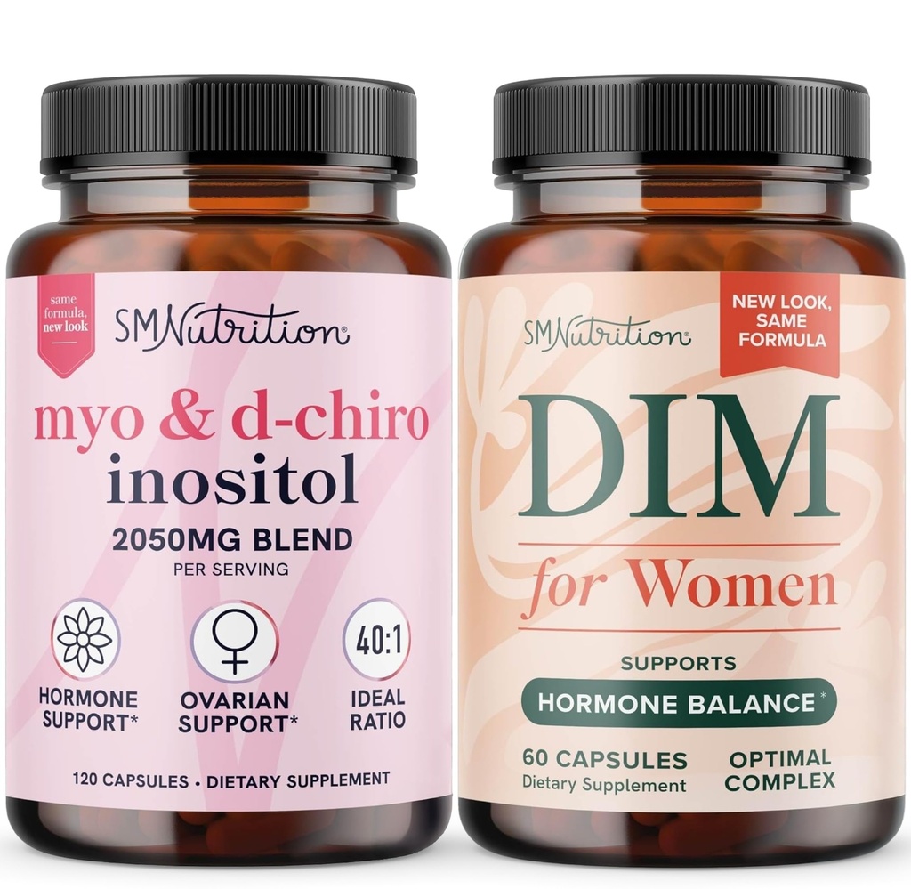 SMNutrition Women's DIM Supplement & Myo-Inositol & D-Chiro Inositol Exclusivité Hormone Balance Bundle avec un rapport de 40:1 (30 portions) et 250mg DIM Supplément pour complexe de femmes (60 portions)