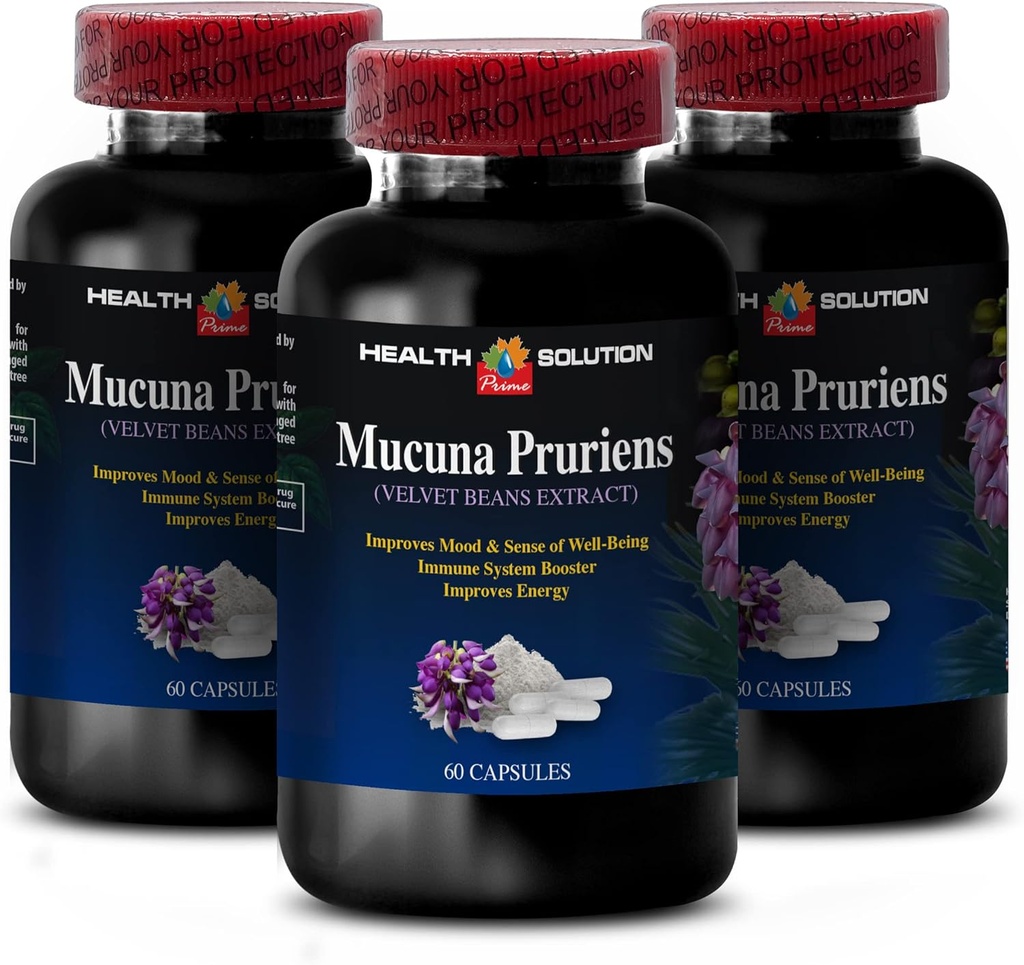supplément énergie et focus - MUCUNA PRURIENS VELVET BEAN EXTRACT 350 MG - ambulant, extrait de haricots de velours, suppléments antioxydants, supplément d'appoint cerveau pour mémoire, 3 bouteilles 180 capsules