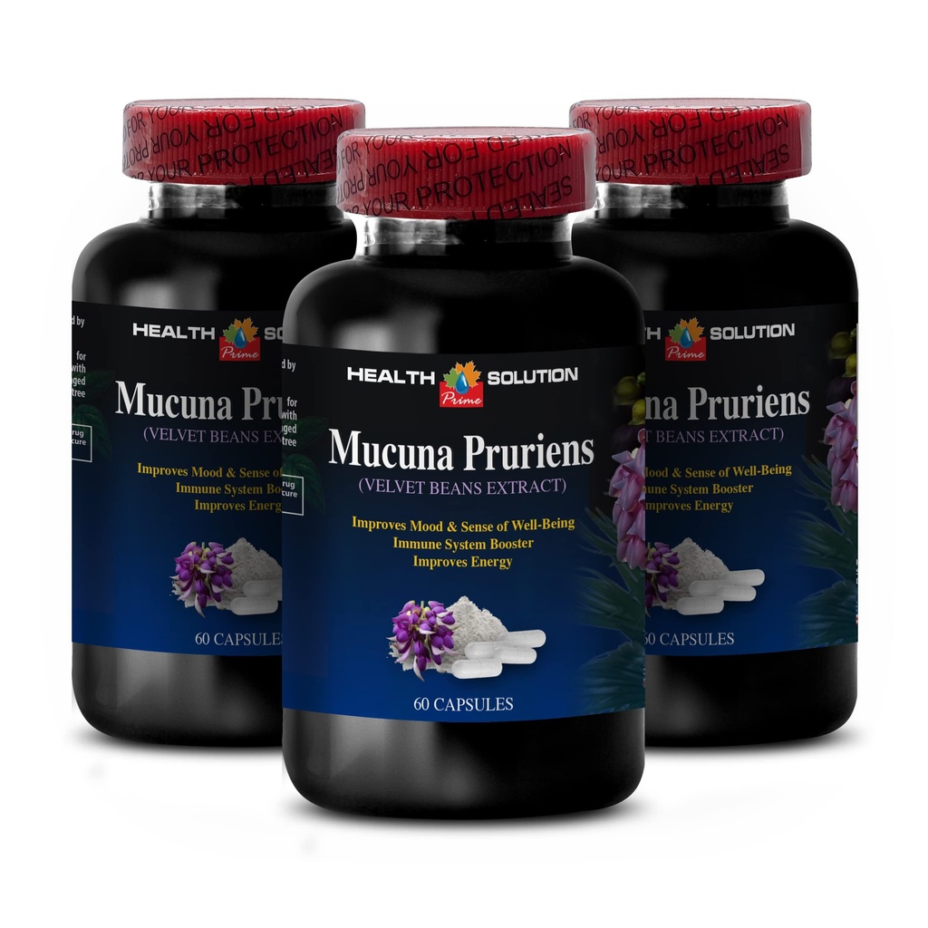 supplément énergie et focus - MUCUNA PRURIENS VELVET BEAN EXTRACT 350 MG - ambulant, extrait de haricots de velours, suppléments antioxydants, supplément d'appoint cerveau pour mémoire, 3 bouteilles 180 capsules