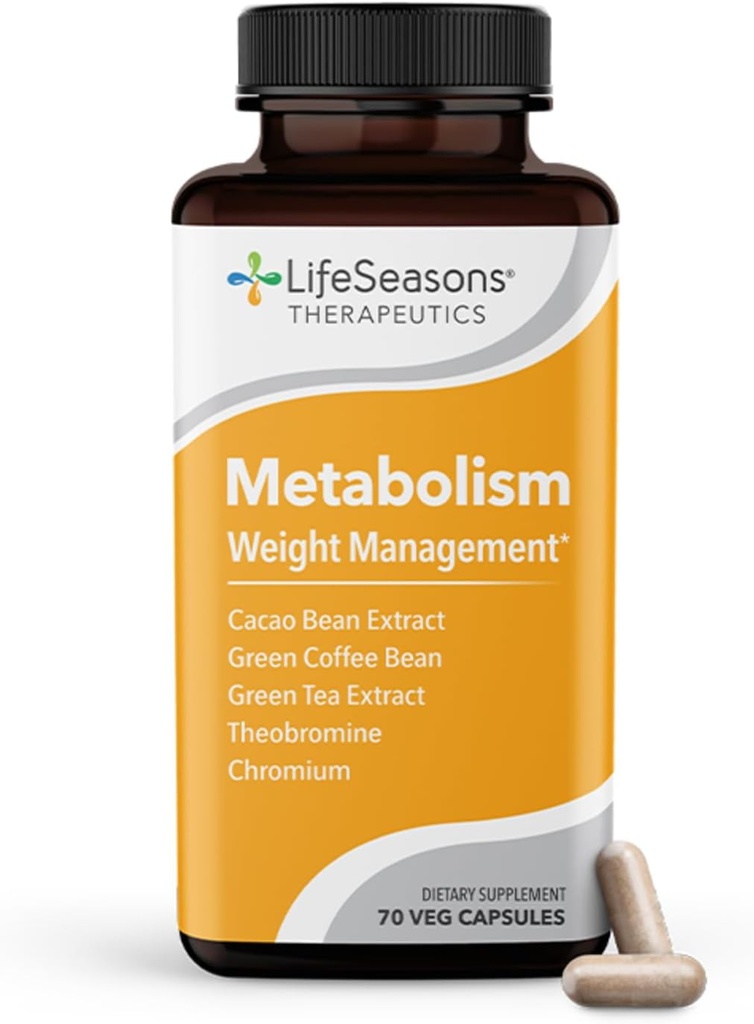Métabolisme - Support de contrôle de poids et supplément de stimulation énergétique - Suppresseur d'appétit naturel - Curbs Cravings - Thé vert, Haricot de café, Chromium, Cacao & Theobromine - 70 Capsules