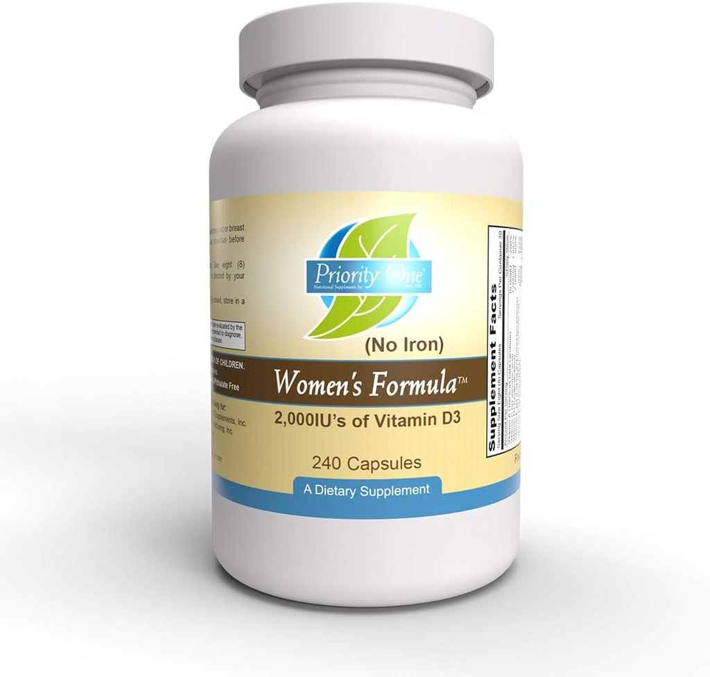 Priorité 1 Vitamines Formule féminine no Fer 240 Capsules - Multivitamines à large spectre et supplément minéral pour les femmes pour un système de reproduction sain*.