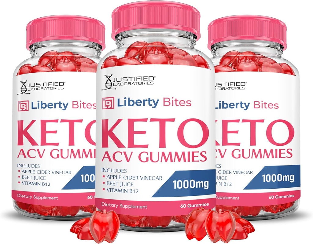 (3 Pack) Liberty Bites Keto ACV Gummies Formule avancée 1000MG Libertybites Keto Gummies vinaigre de cidre de pomme formulé avec jus de betterave de grenade poudre B12 Vegan Non OGM 180 Gummys