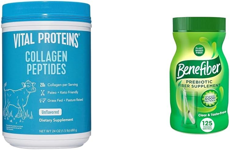Protéines vitales Peptides de collagène non aromatisés (24 Oz) et supplément de fibre prébiotique de Benefiber non aromatisés (17,6 Oz)