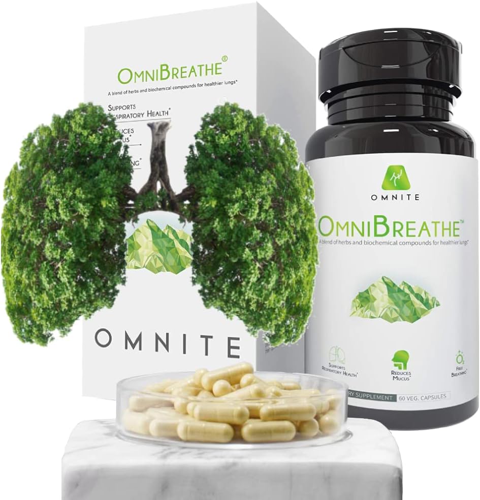 OMNIBREATHE Respiral Wellness Lung Supplement, Cessez de fumer aide à aider à cesser de fumer, désintoxication pulmonaire pour les fumeurs, avec Mullein Leaf Extract pour les poumons clair mucus,60 Capsules de légumes