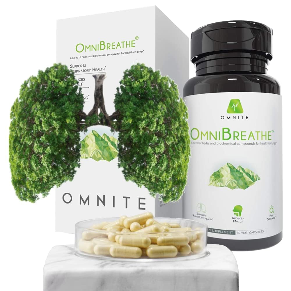 OMNIBREATHE Respiral Wellness Lung Supplement, Cessez de fumer aide à aider à cesser de fumer, désintoxication pulmonaire pour les fumeurs, avec Mullein Leaf Extract pour les poumons clair mucus,60 Capsules de légumes