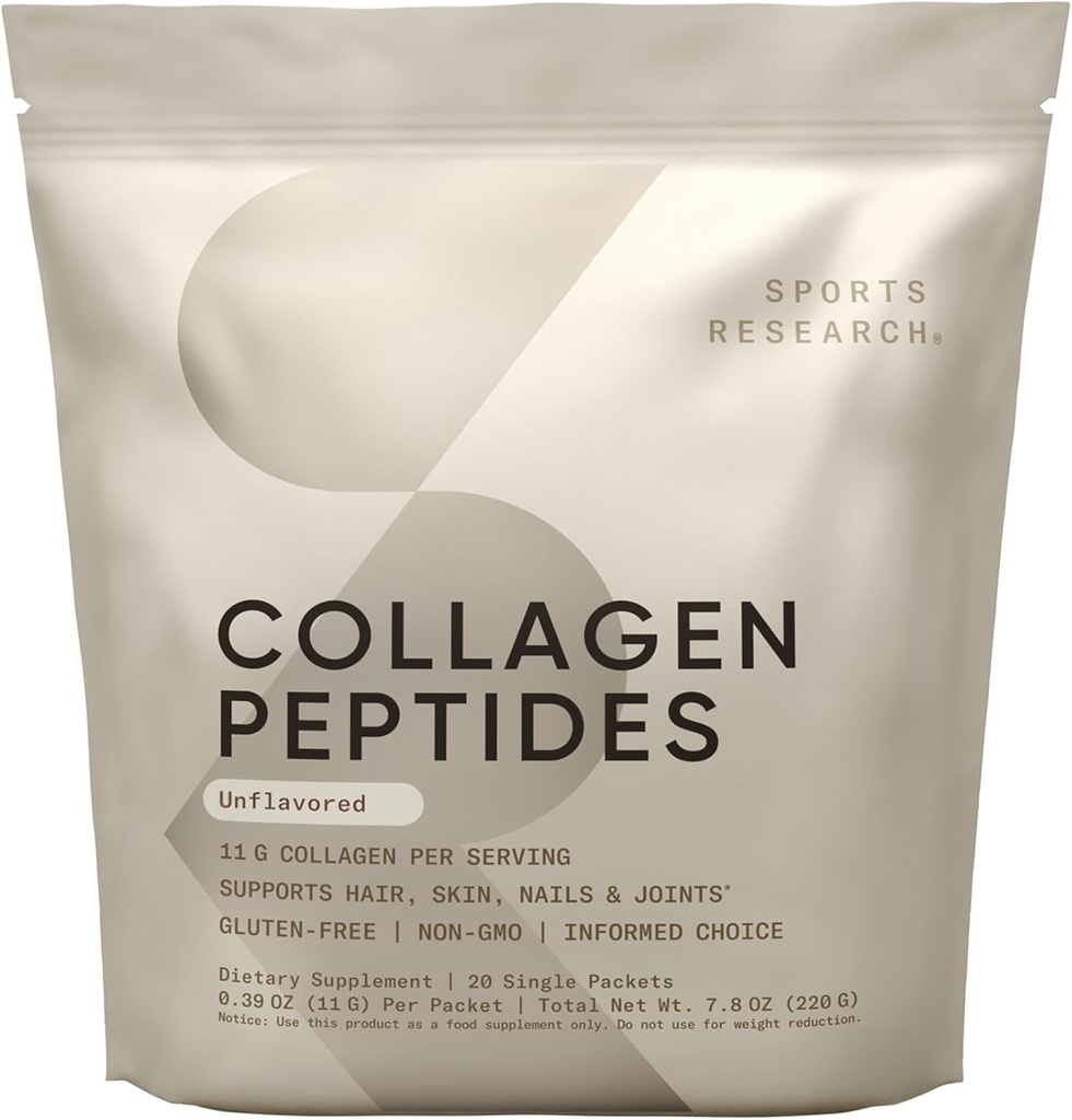 Recherche sportive Peptides de collagène - Supplément en poudre de collagène de type 1 et 3 hydrolysé pour peau, ongles et articulations saines - Mélange facile d'éléments nutritifs et de protéines vitales, collagène pour les femmes et les hommes