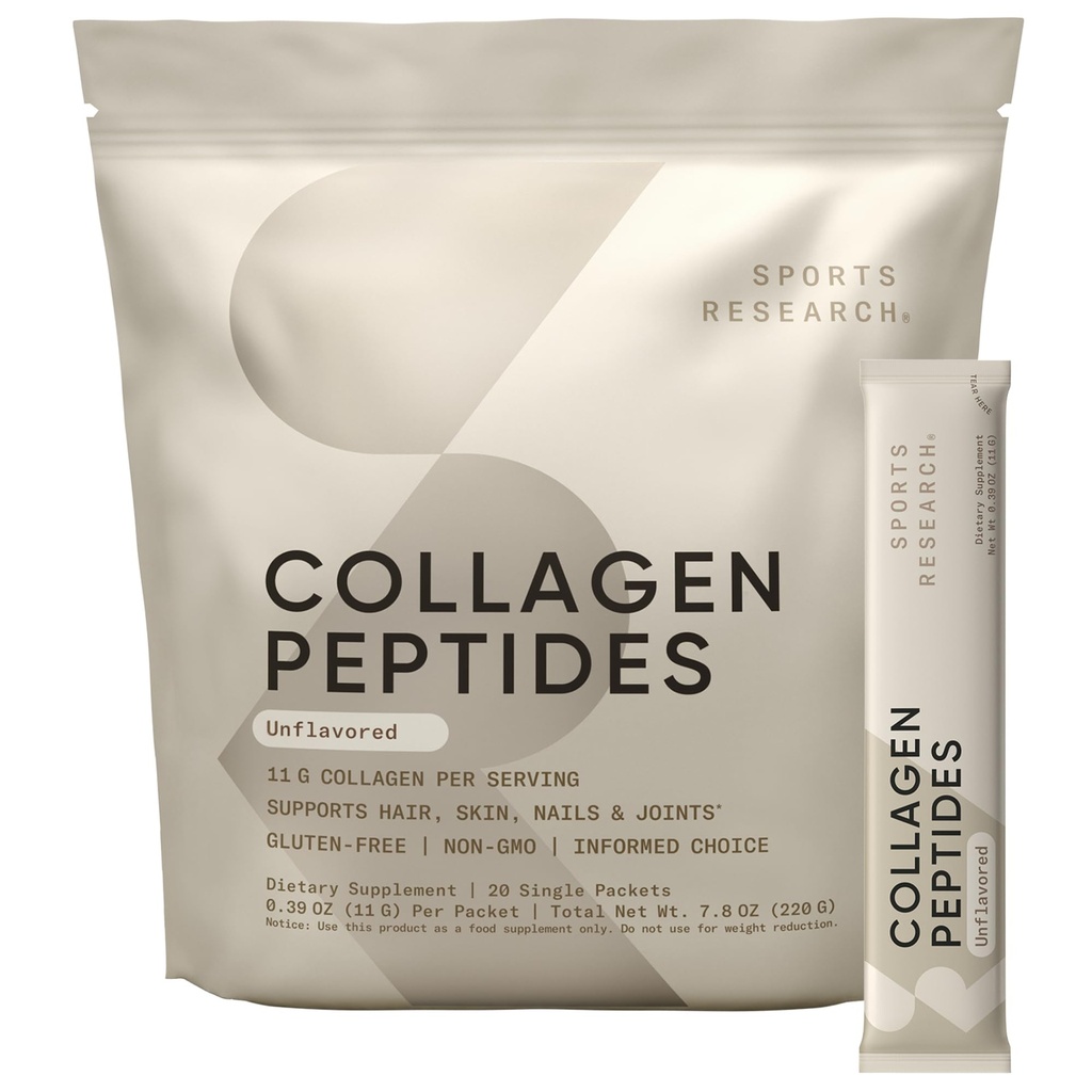 Recherche sportive Peptides de collagène - Supplément en poudre de collagène de type 1 et 3 hydrolysé pour peau, ongles et articulations saines - Mélange facile d'éléments nutritifs et de protéines vitales, collagène pour les femmes et les hommes