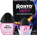 Rohto Digi-Eye Digital Eye Strain Eye Drops, Refroidissement de la souche de l'œil par les symptômes de la souche de l'œil numérique, Long Lasting, Soin de l'œil, gouttes pour les yeux rouges, fatigués 0,4 fl oz bouteille (Pack de 2)