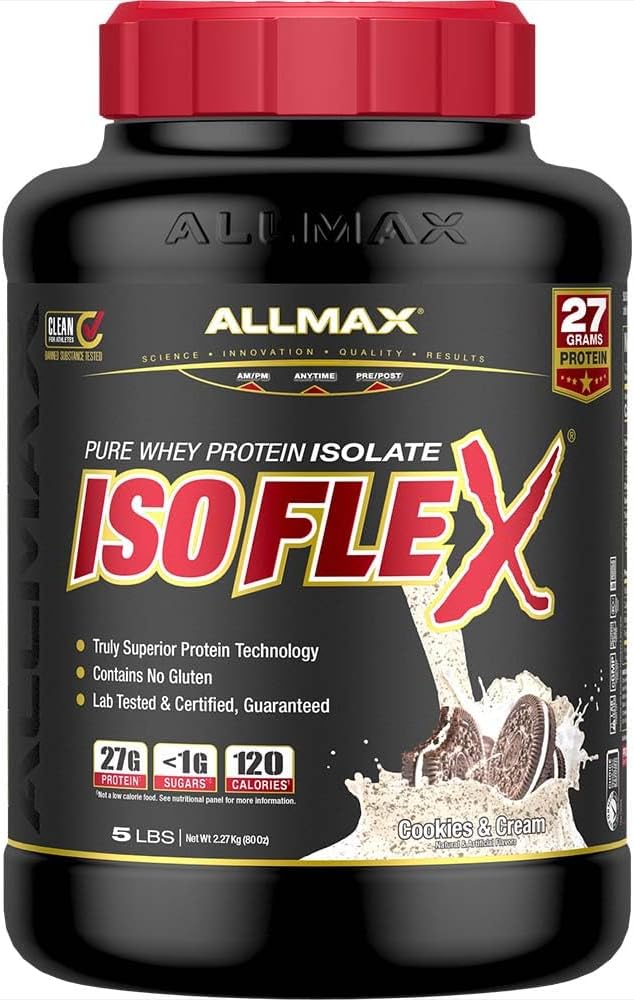 AllMAX Nutrition - ISOFLEX Poudre de protéines de lactosérum, Isolation de protéines de lactosérum, 27g Protéines, Cookies et Crème, 5 livres